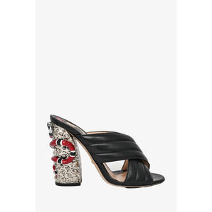 Gucci Black Leather Webby Crossover Strap w/ Snake Block Heel sz 38